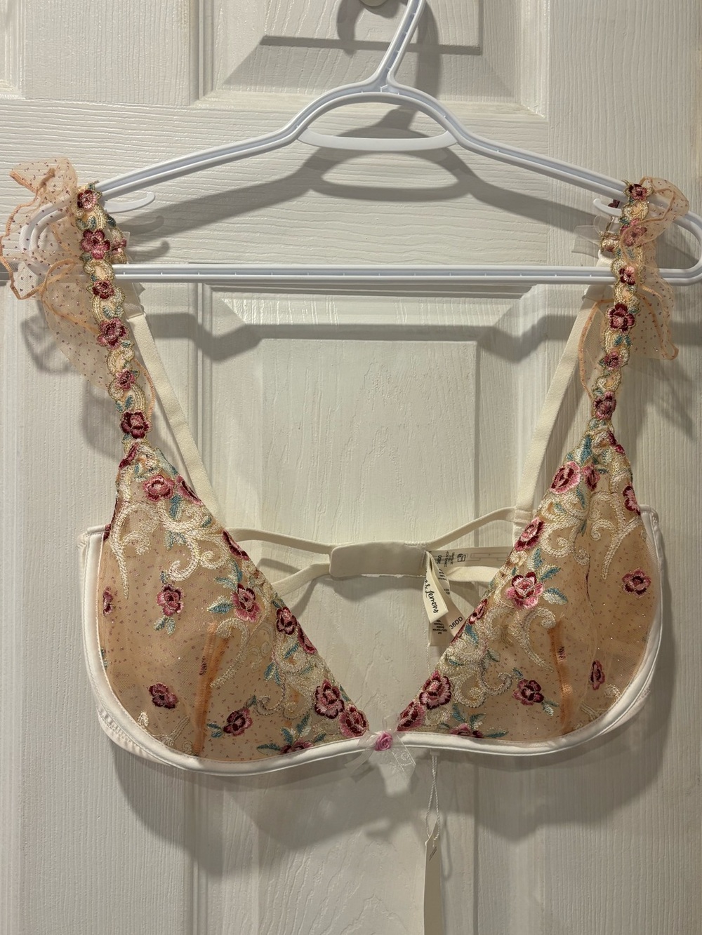 For Love & Lemons Victoria’s Secret Beige Sheer Floral Embroidered Bra Size 36DD